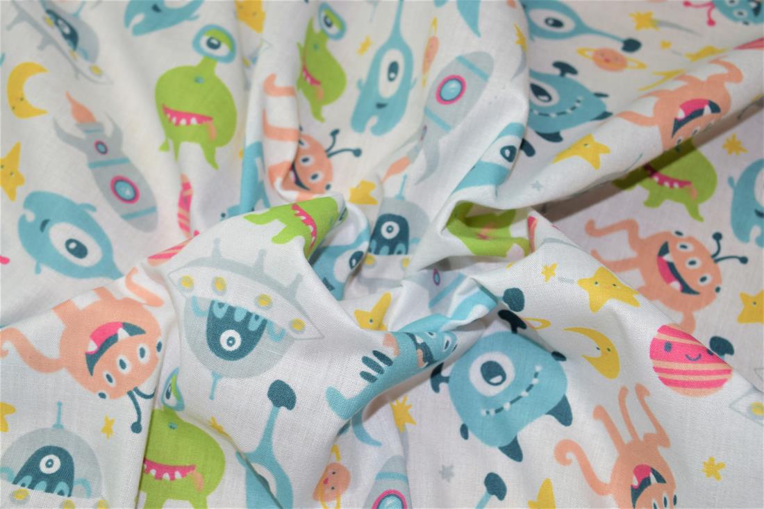 White Cotton Alien Print