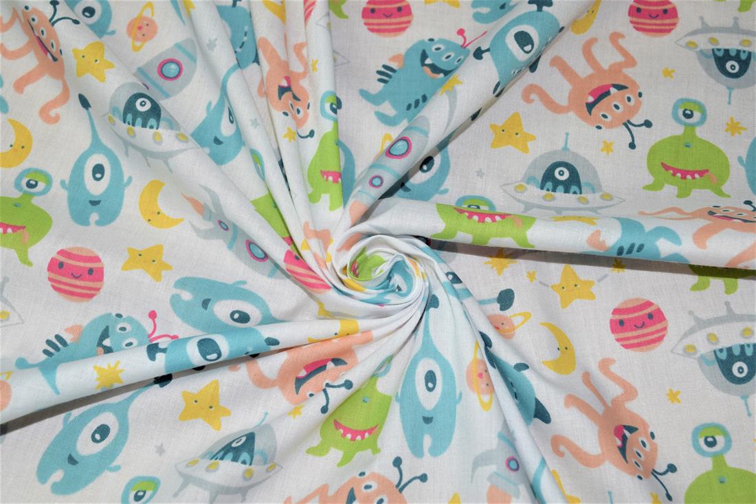 White Cotton Alien Print