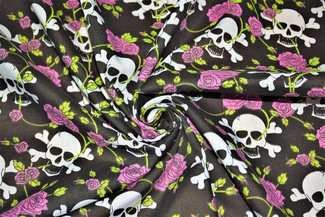 Black & Pink Cotton Printed Poly Cottons