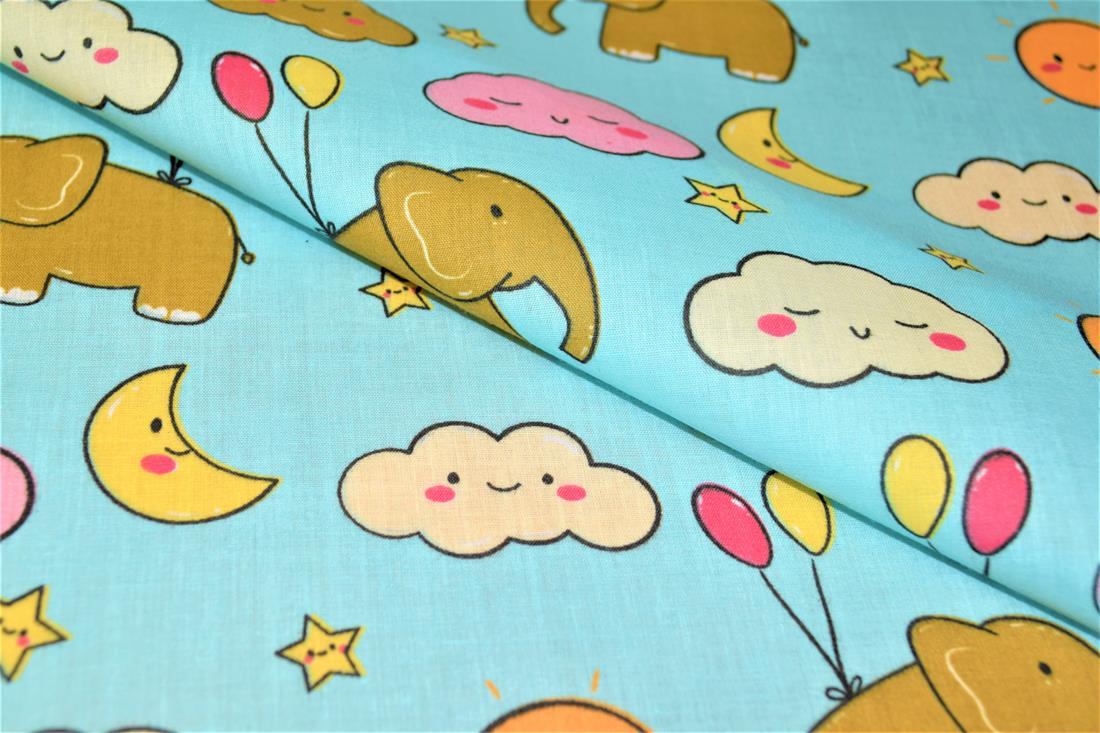 Light Blue Cotton Elephant Print