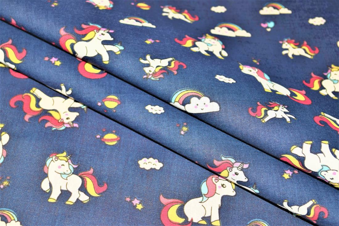Navy Blue Cotton Printed Poly Cottons