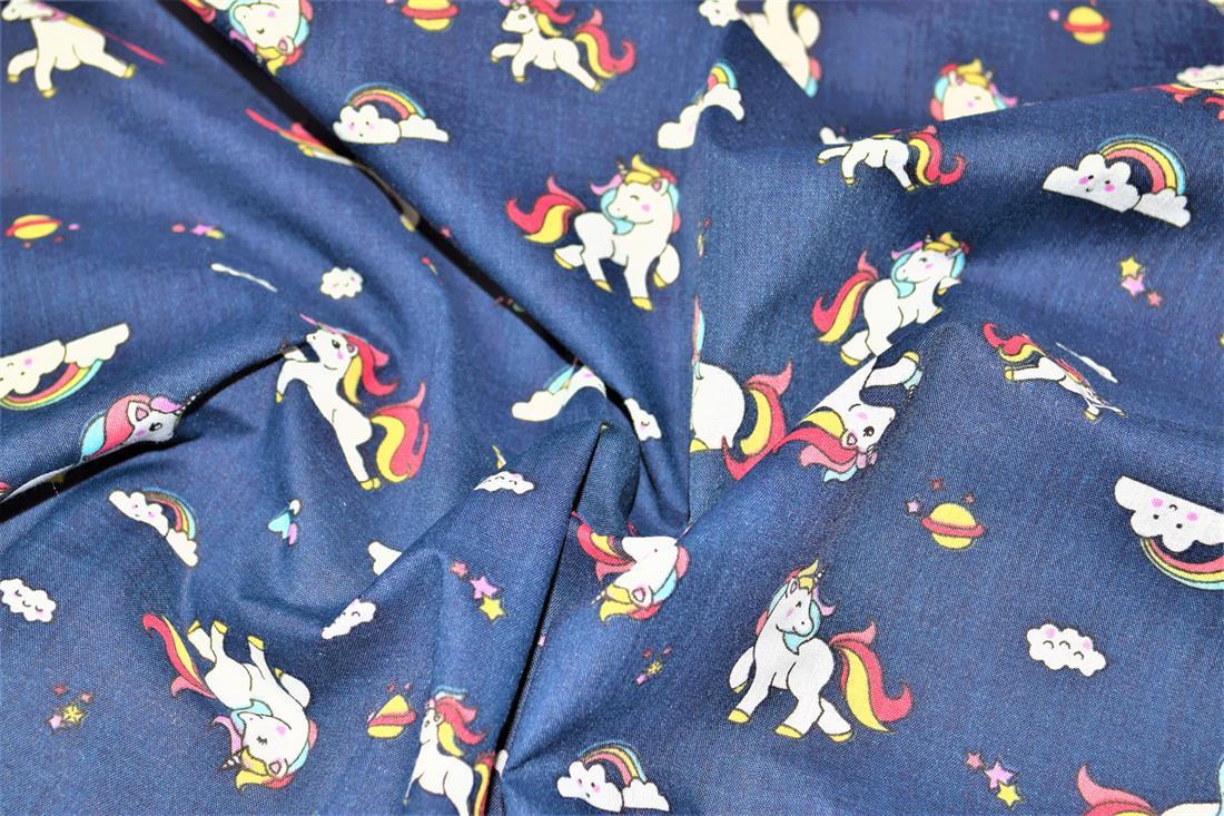 Navy Blue Cotton Printed Poly Cottons