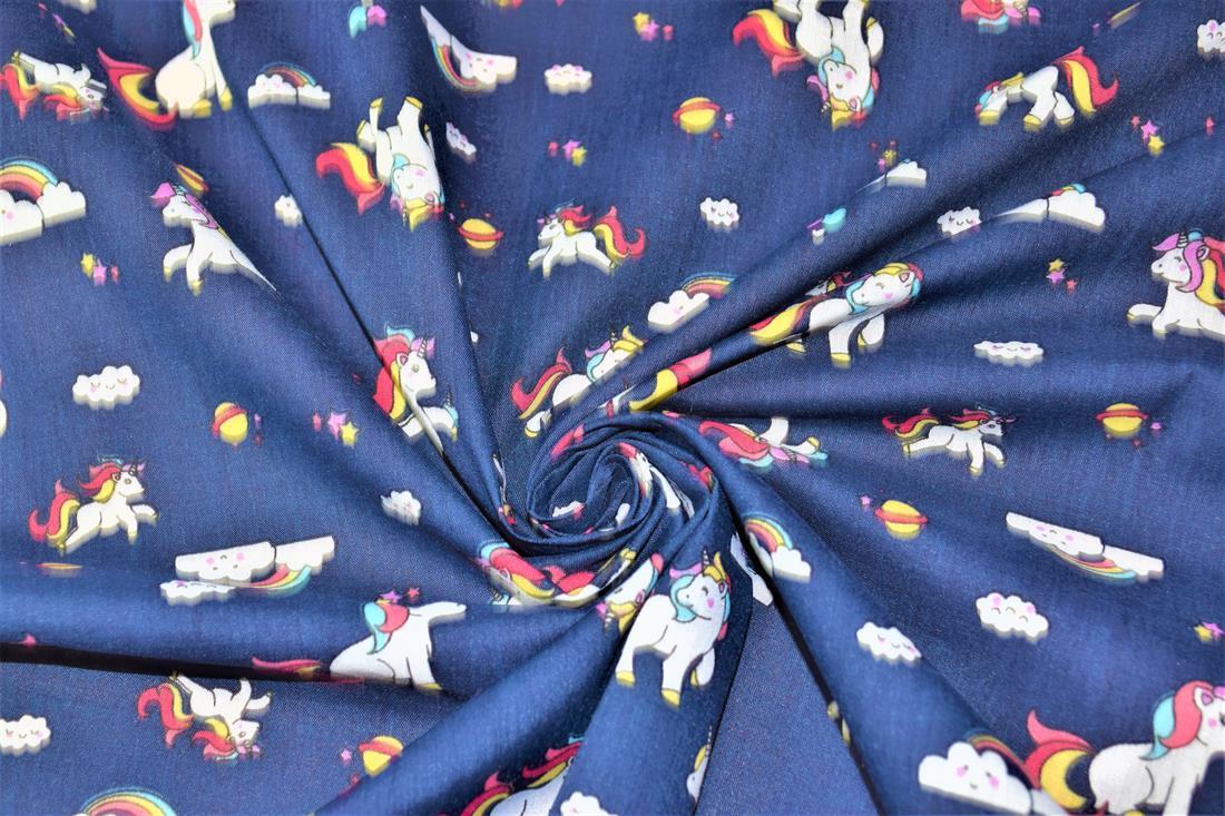 Navy Blue Cotton Printed Poly Cottons
