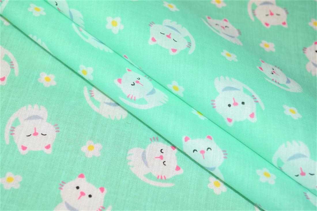Turquoise Cotton Cat Prints