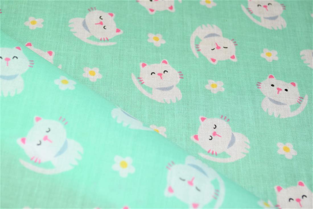 Turquoise Cotton Cat Prints
