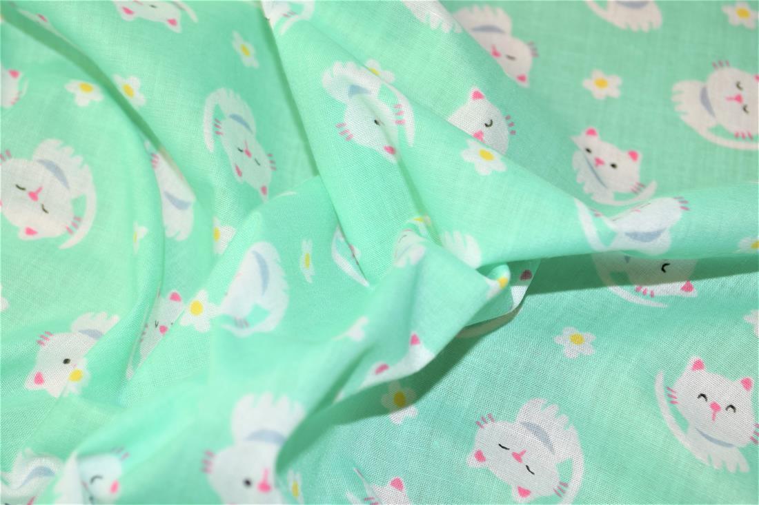 Turquoise Cotton Cat Prints