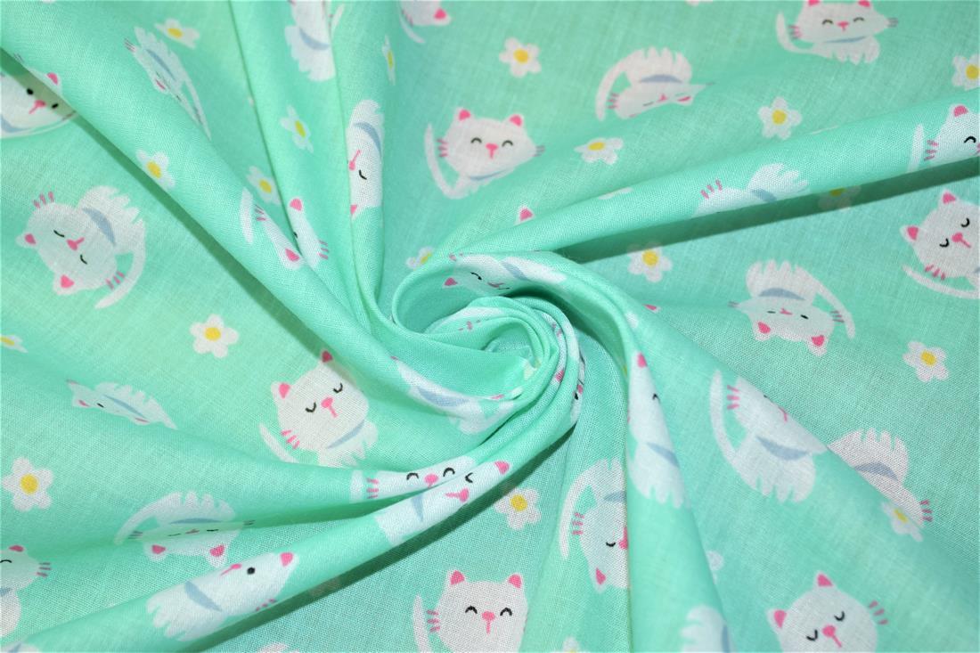 Turquoise Cotton Cat Prints