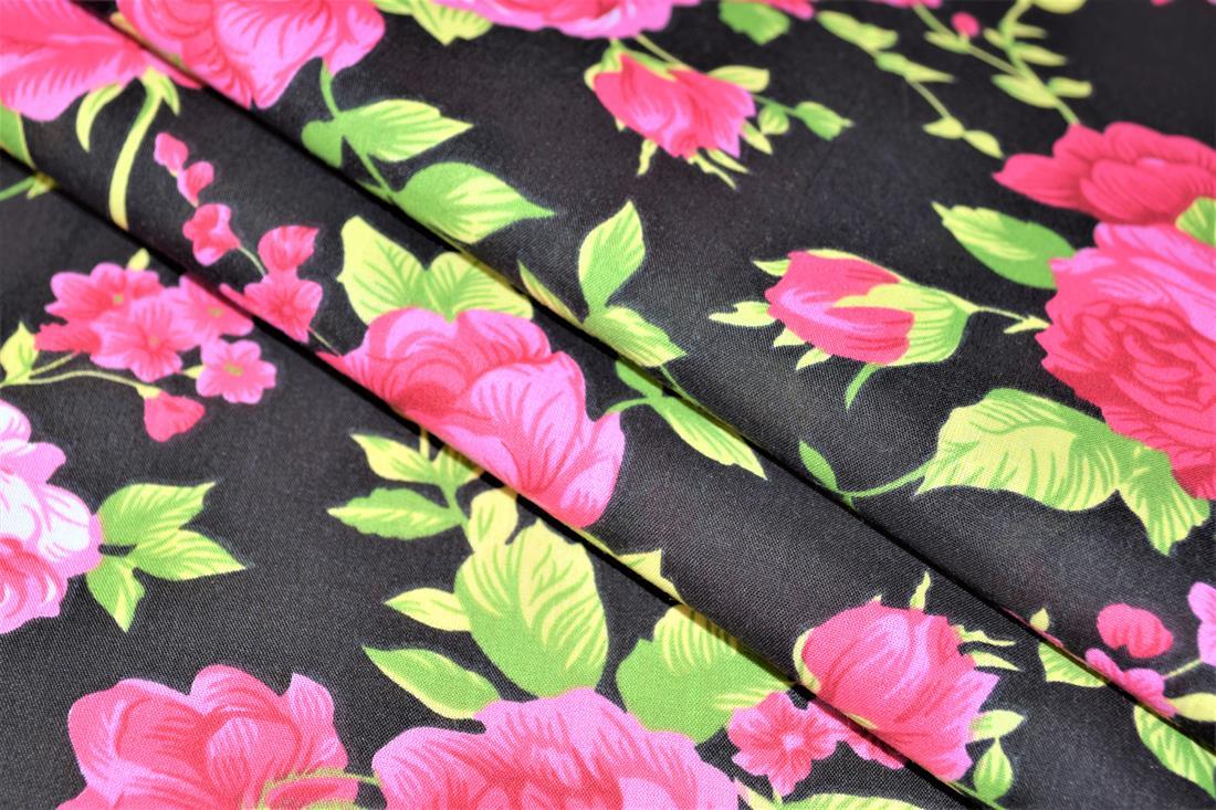 Black & Pink Cotton Printed Poly Cottons