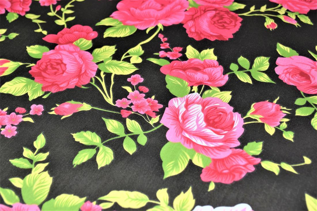 Black & Pink Cotton Printed Poly Cottons