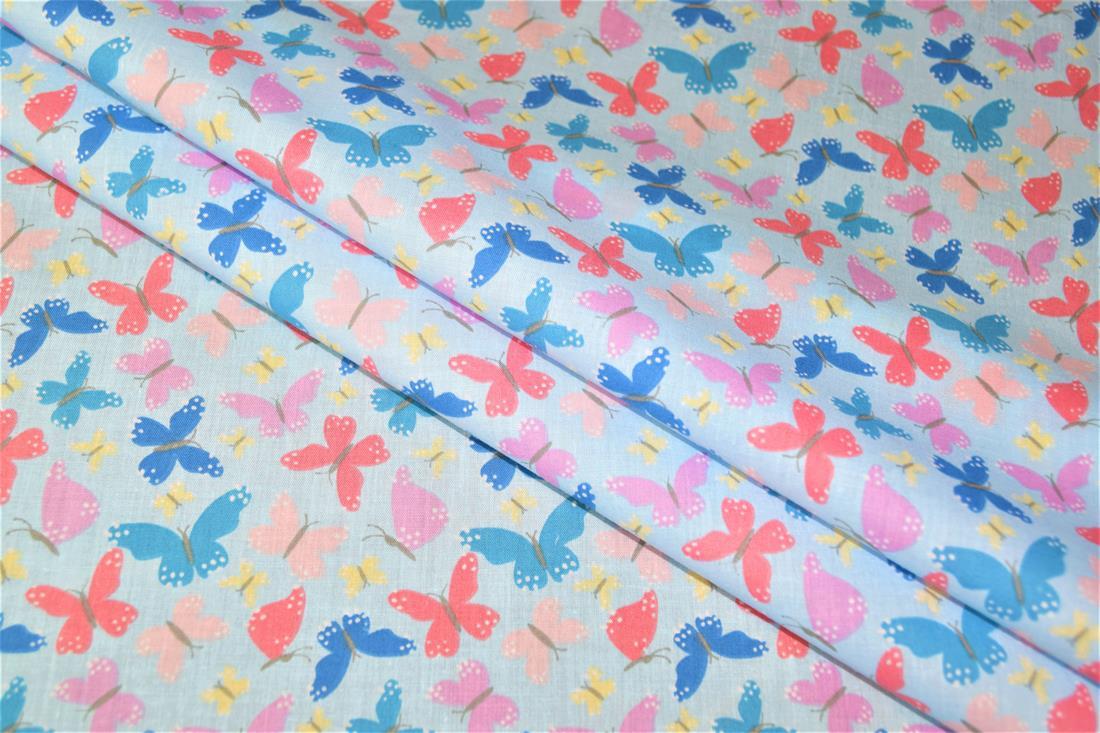 Light Blue Cotton Printed Poly Cottons