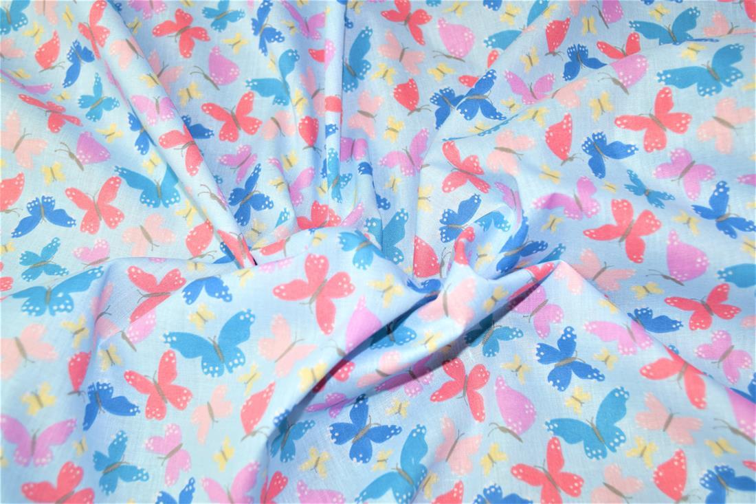 Light Blue Cotton Printed Poly Cottons