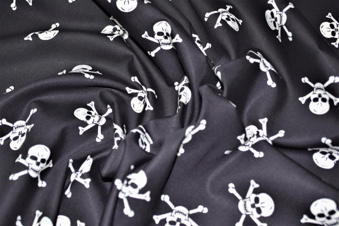 Black Printed Cotton White Skull