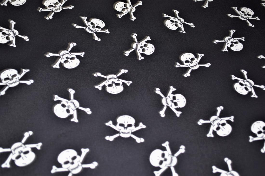 Black Printed Cotton White Skull