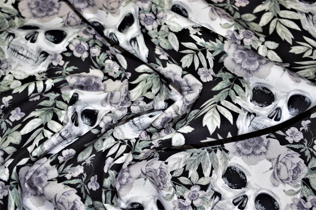 Black Cotton Skull & Rose Print