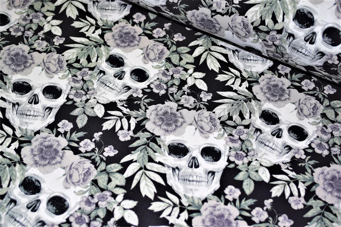 Black Cotton Skull & Rose Print