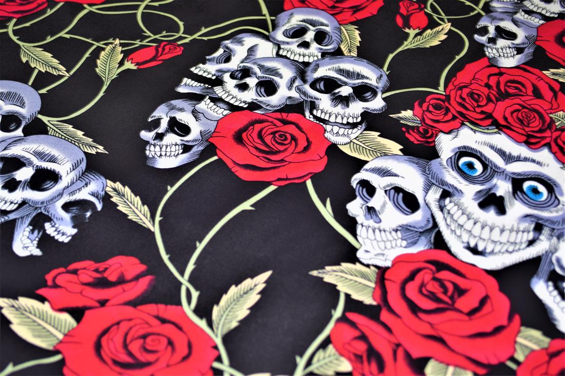 Black & RED Printed Cotton Skull & Rose