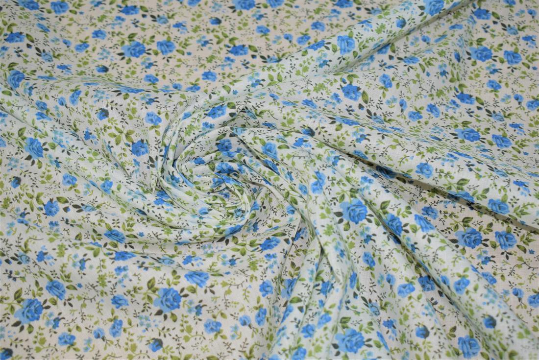 Blue Cotton Printed Polycotton