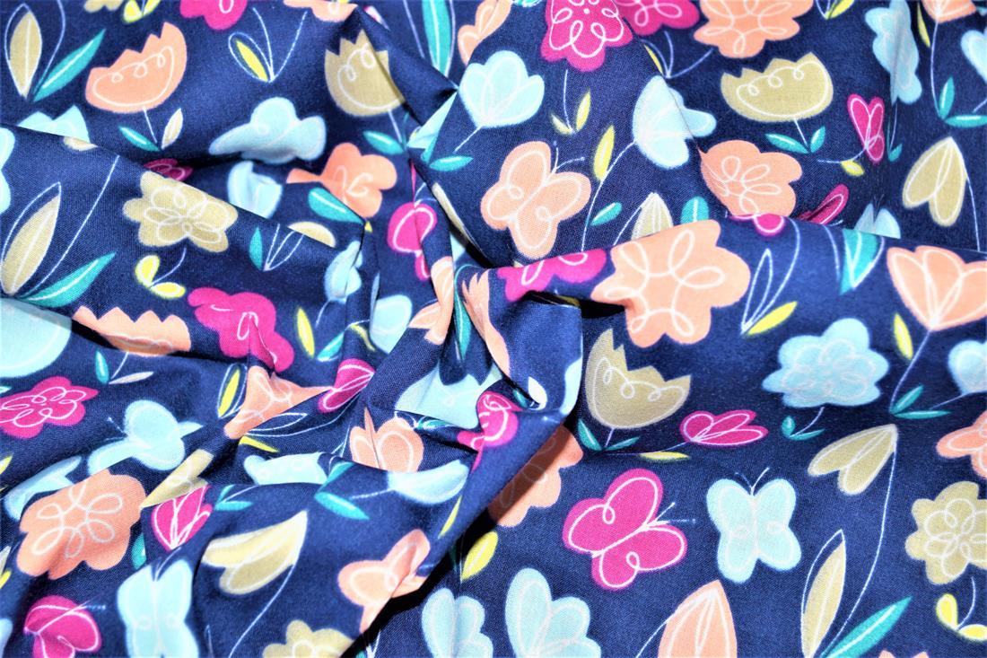 Navy Blue Cotton Printed Poly Cottons