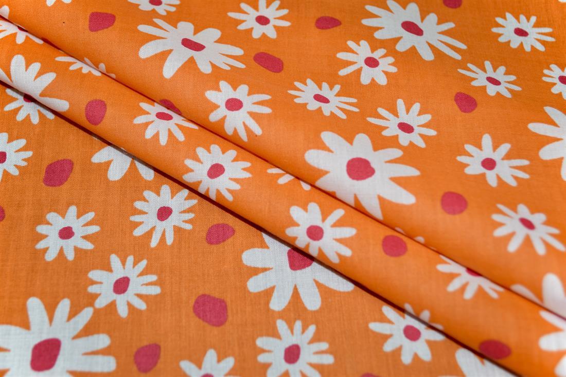 Orange Cotton Printed Poly Cottons