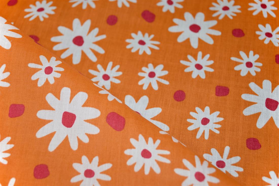 Orange Cotton Printed Poly Cottons