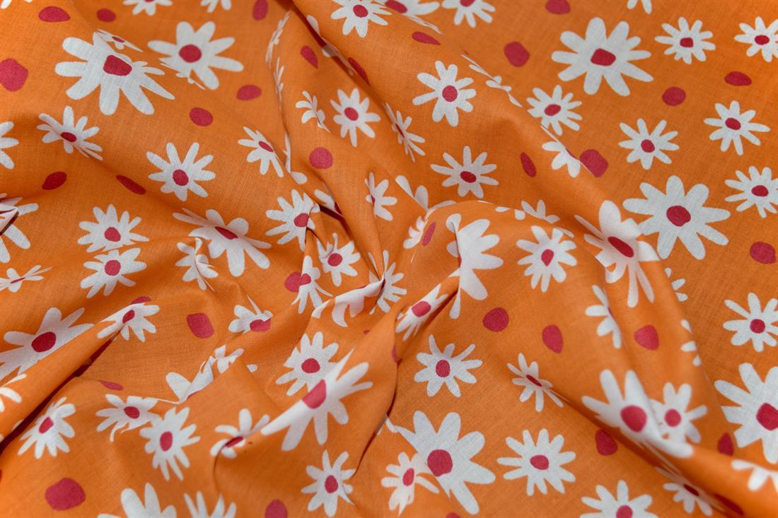 Orange Cotton Printed Poly Cottons