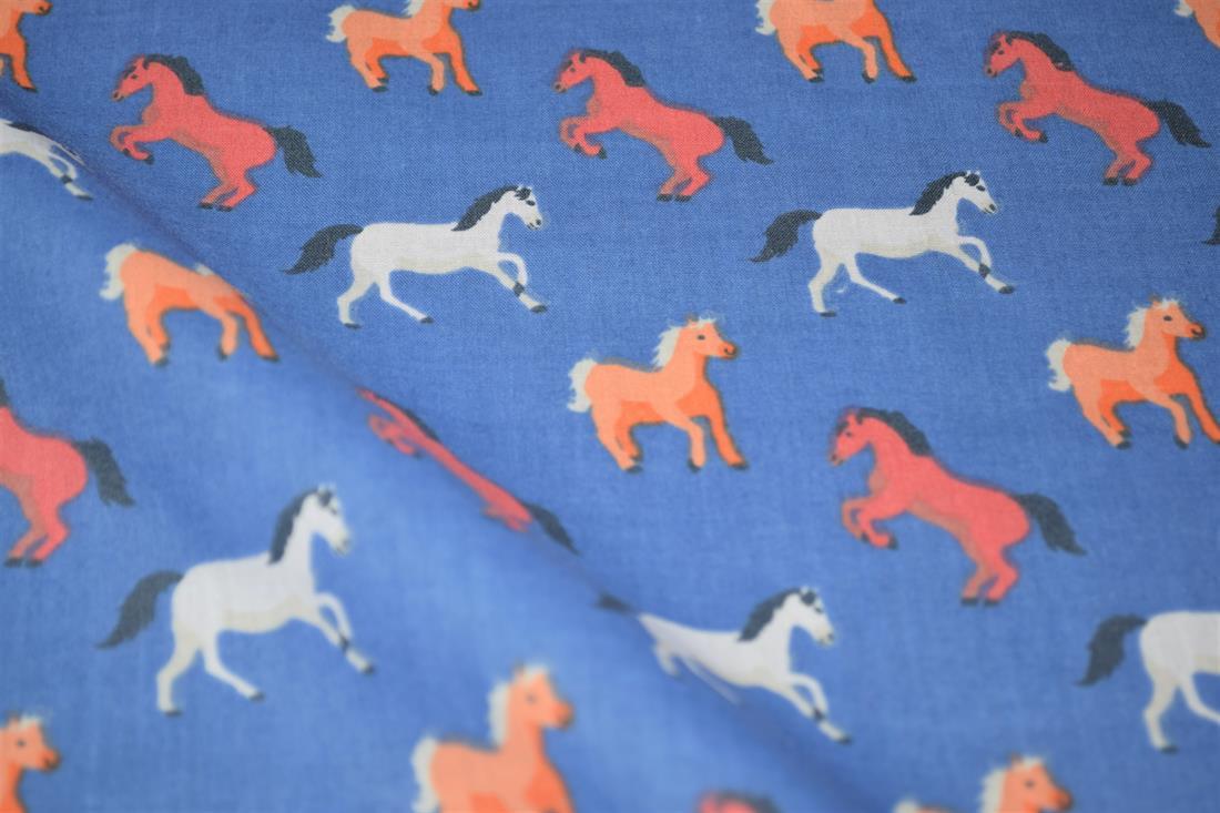 Blue Cotton Printed Poly Cottons