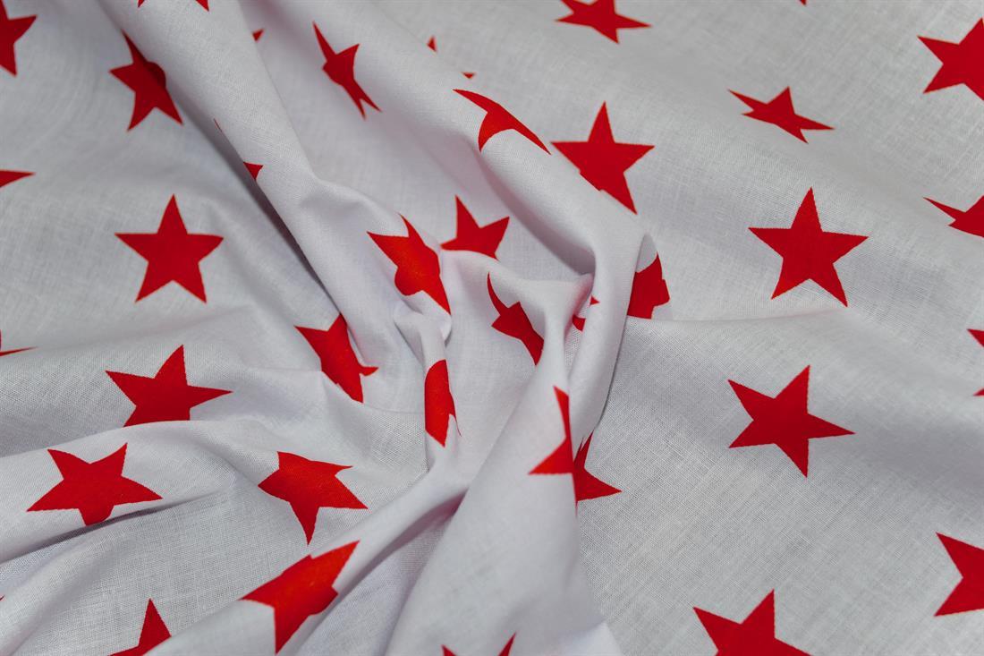 White & Red Cotton Printed Poly Cottons