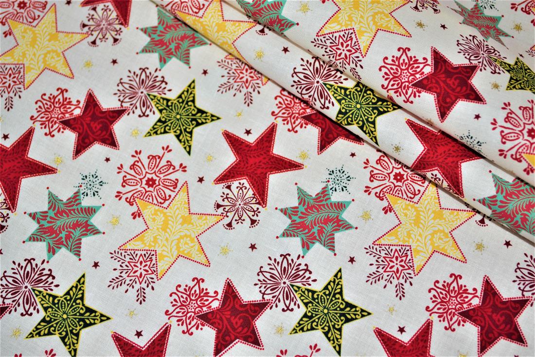 White 137 CM Wide 100% Printed Christmas Cotton.