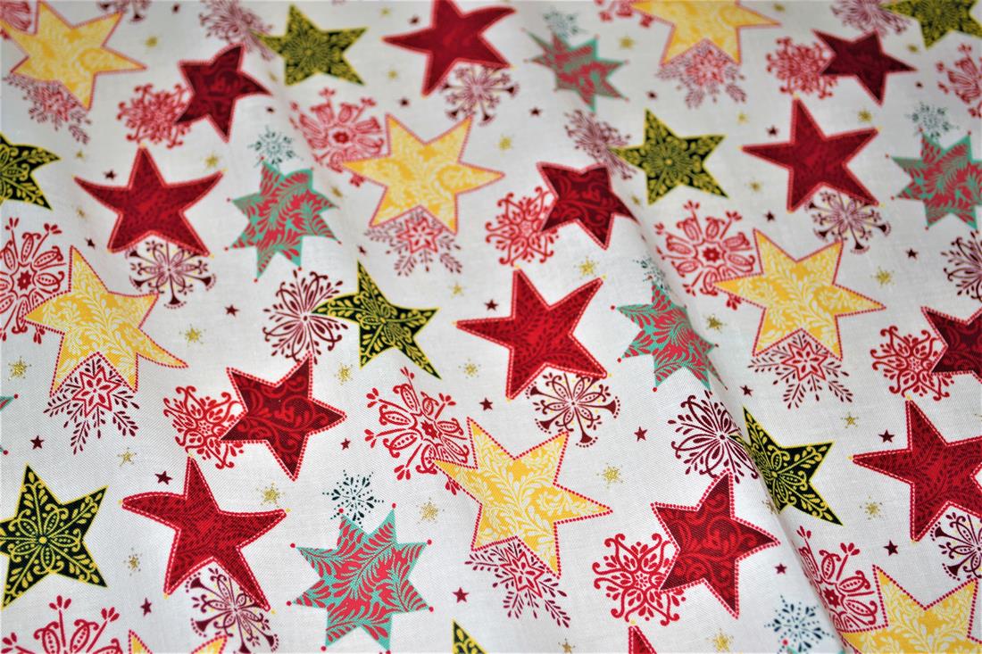 White 137 CM Wide 100% Printed Christmas Cotton.