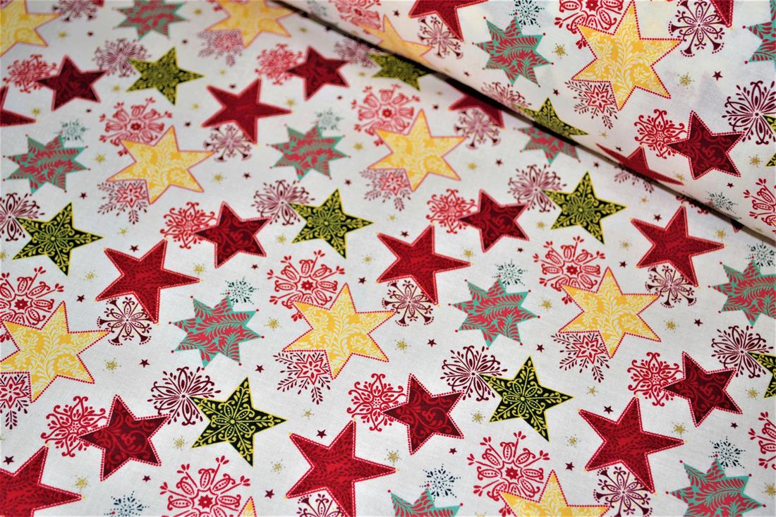 White 137 CM Wide 100% Printed Christmas Cotton.