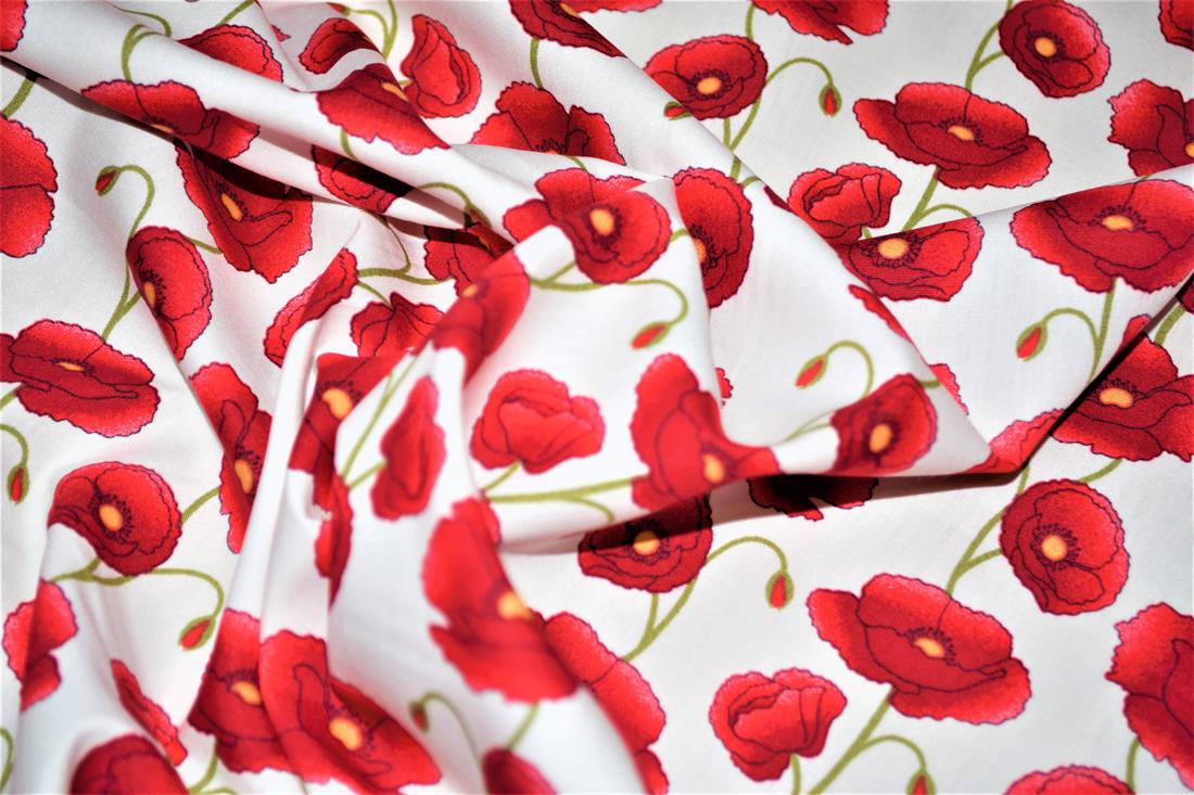 White & Red 112 CM Wide Poppy 100% Printed Cotton