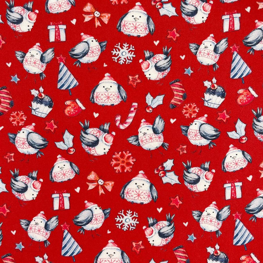 Red Cotton Xmas Robins