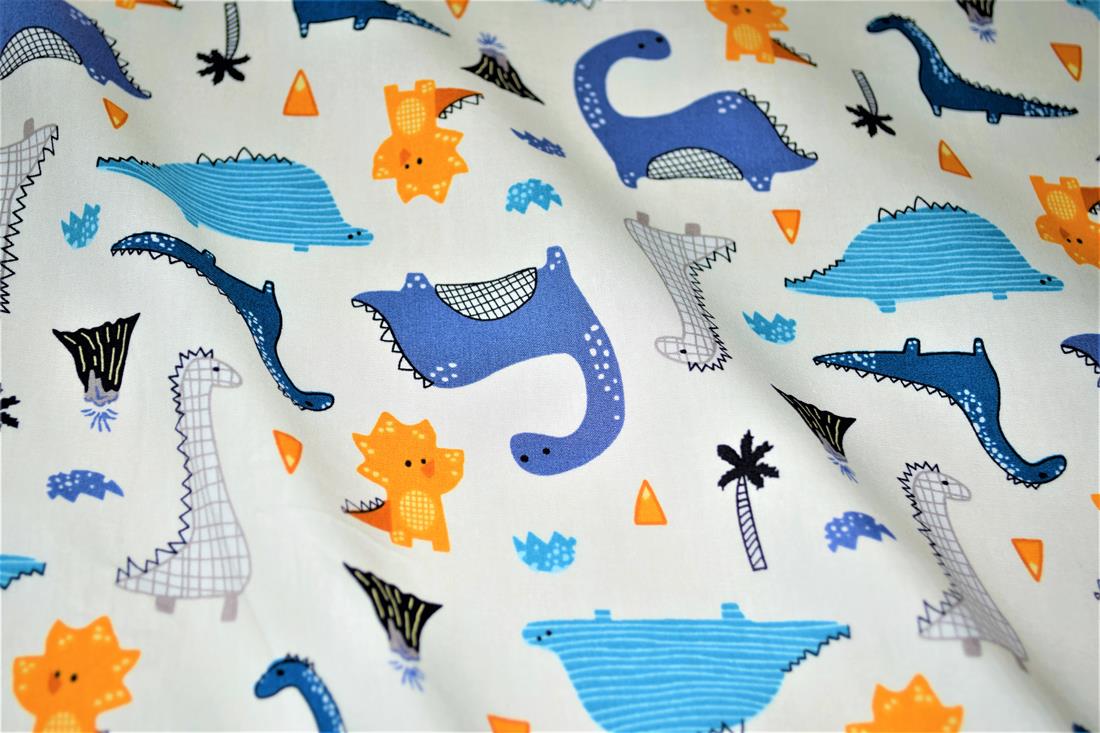 White 112 CM 100% Cotton Dino Print