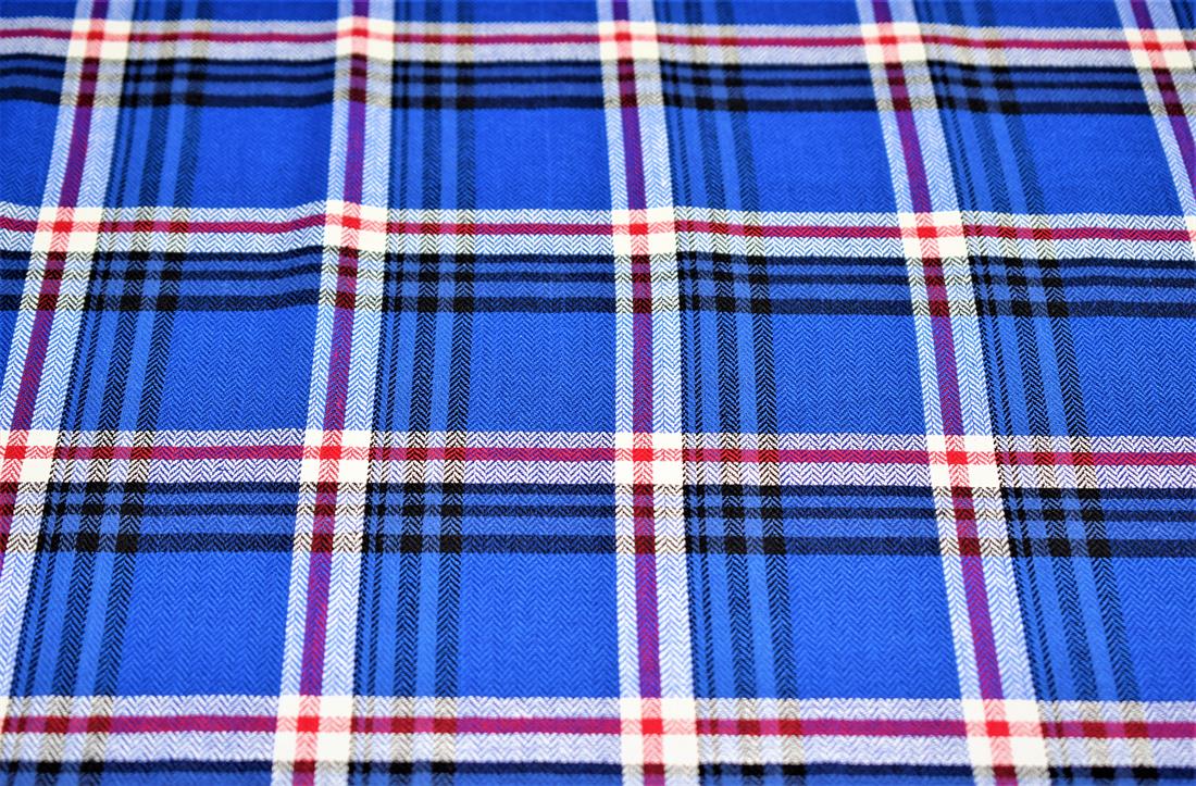 Royal Blue & RED Printed Cotton Herringbone Tartan Check