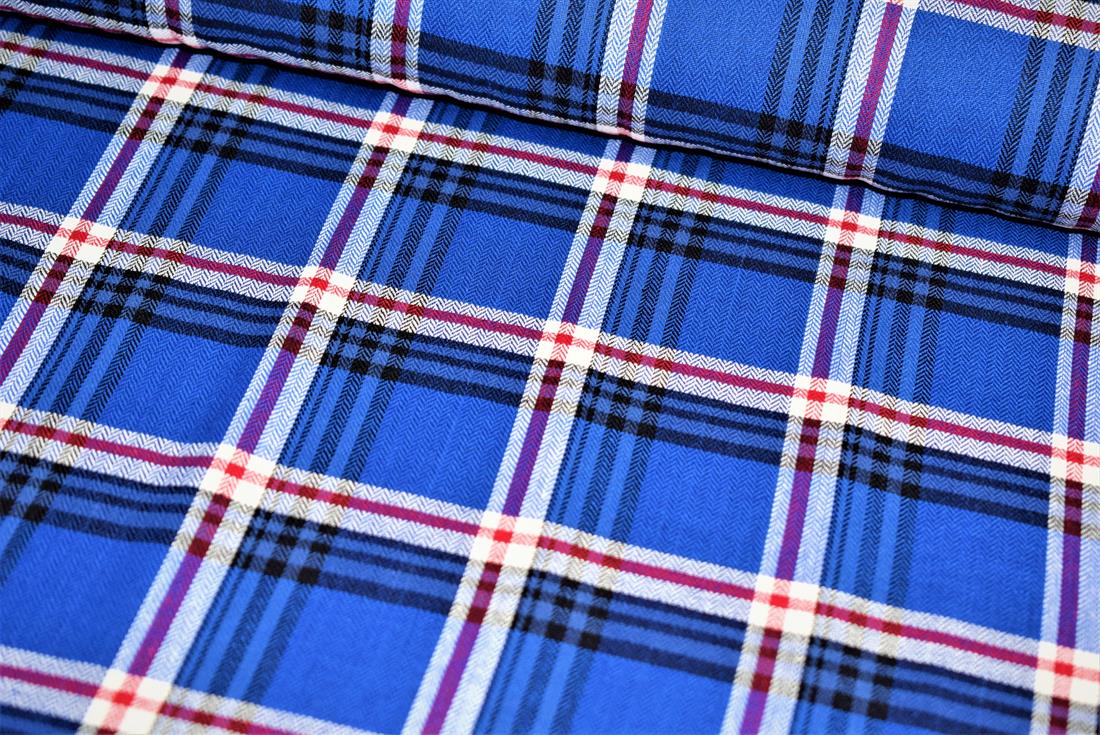Royal Blue & RED Printed Cotton Herringbone Tartan Check