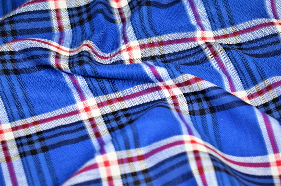 Royal Blue & RED Printed Cotton Herringbone Tartan Check
