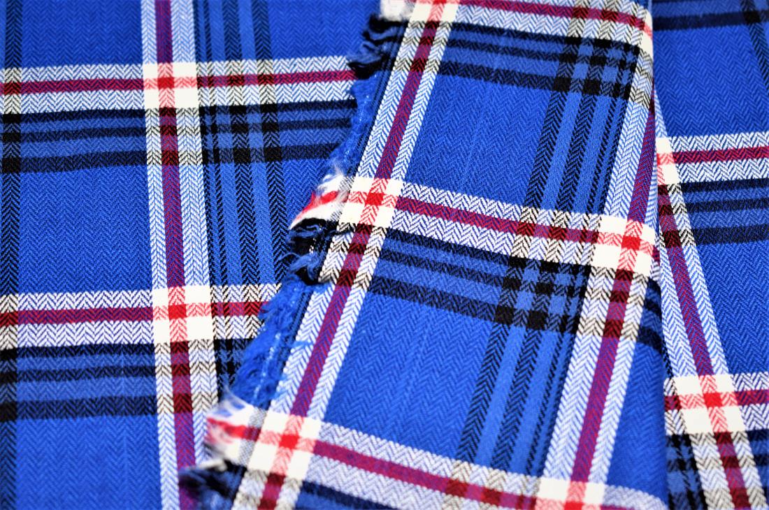 Royal Blue & RED Printed Cotton Herringbone Tartan Check