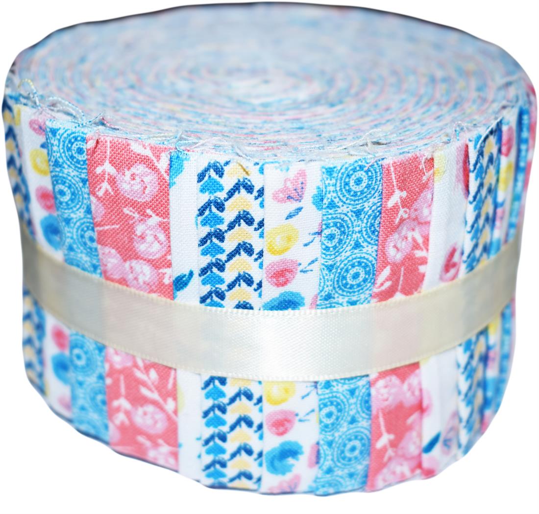 White & Blue Cotton Water Colour Swirls - Mini Jelly Roll