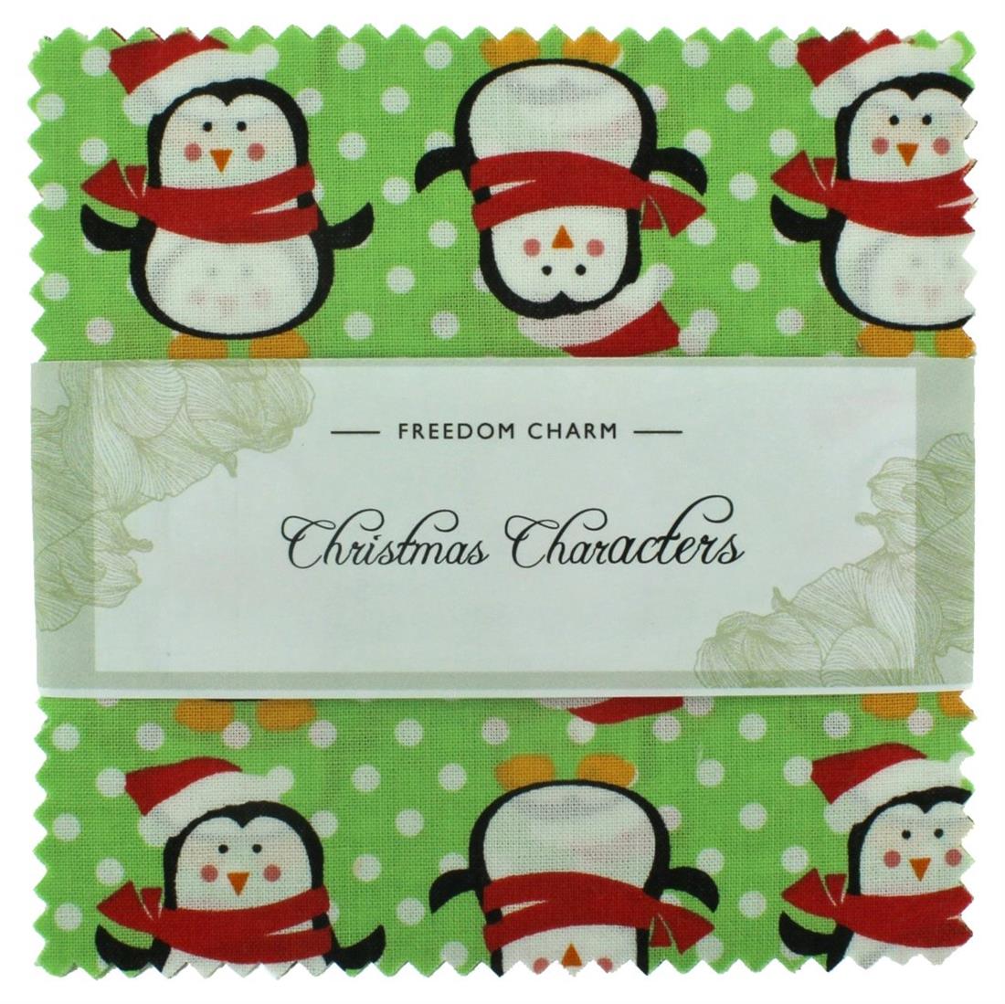 Green Printed Cotton Christmas Characfers Charm Pack