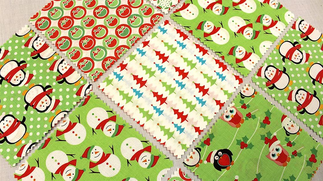 Green Printed Cotton Christmas Characfers Charm Pack
