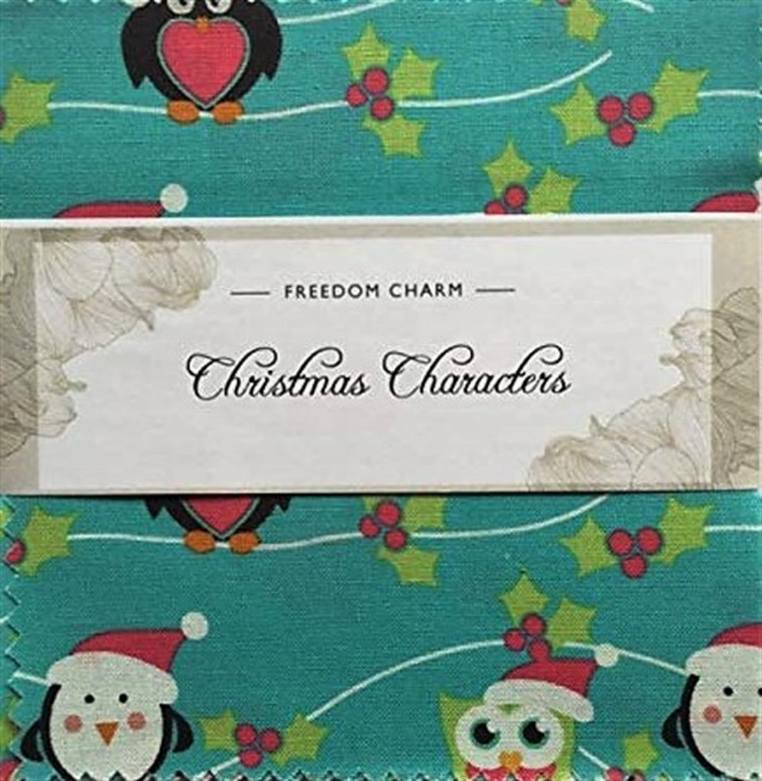 Blue Printed Cotton Christmas Characters Charm Pack