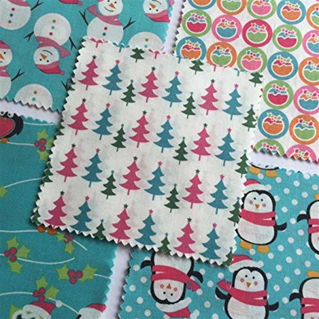 Blue Printed Cotton Christmas Characters Charm Pack