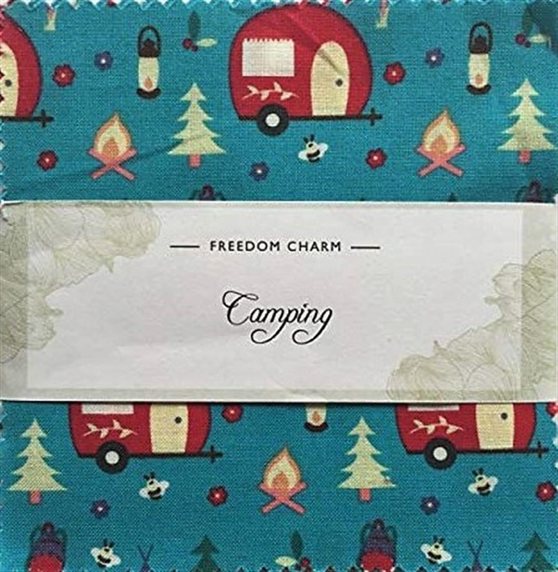 Blue Printed Cotton Camping Charm Pack