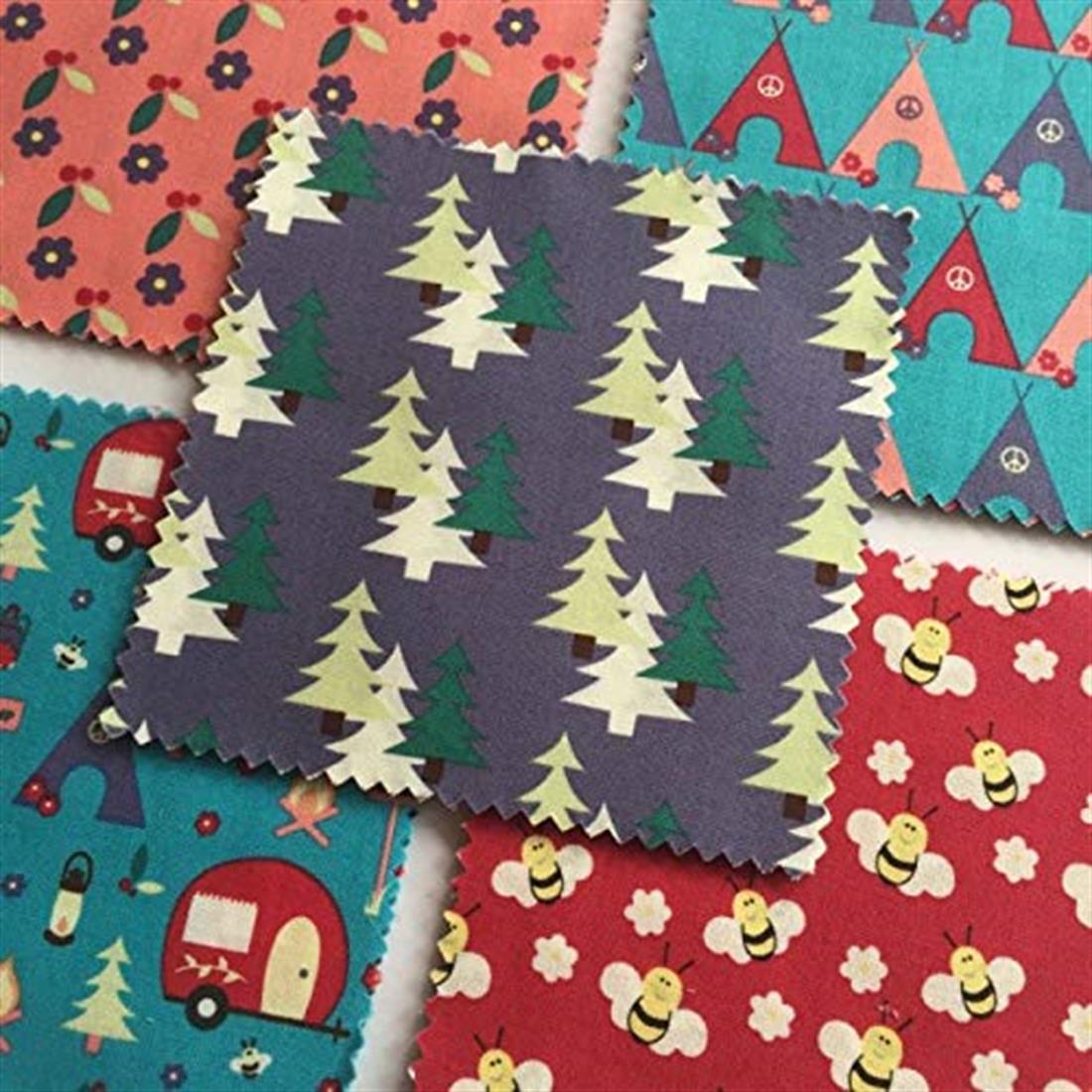 Blue Printed Cotton Camping Charm Pack