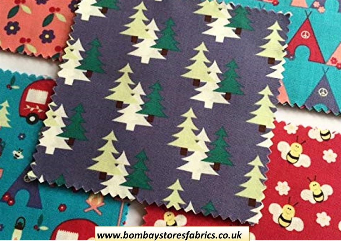 Blue Printed Cotton Camping Charm Pack