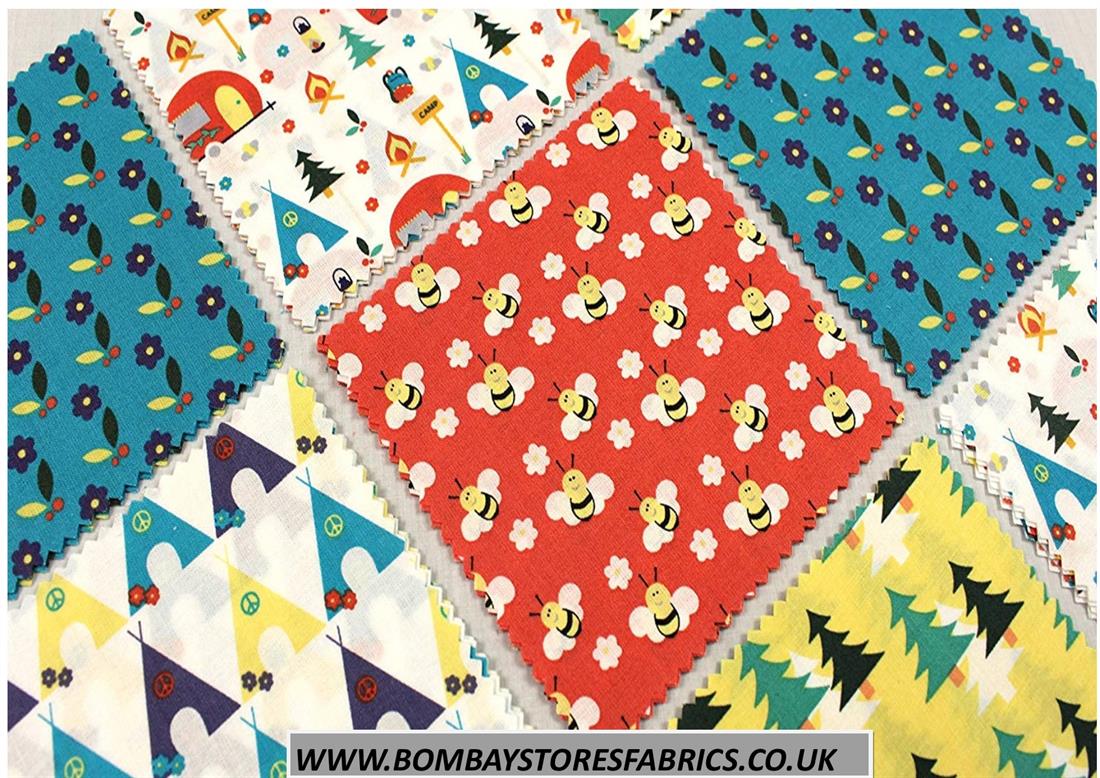 White Printed Cotton Camping Charm Pack