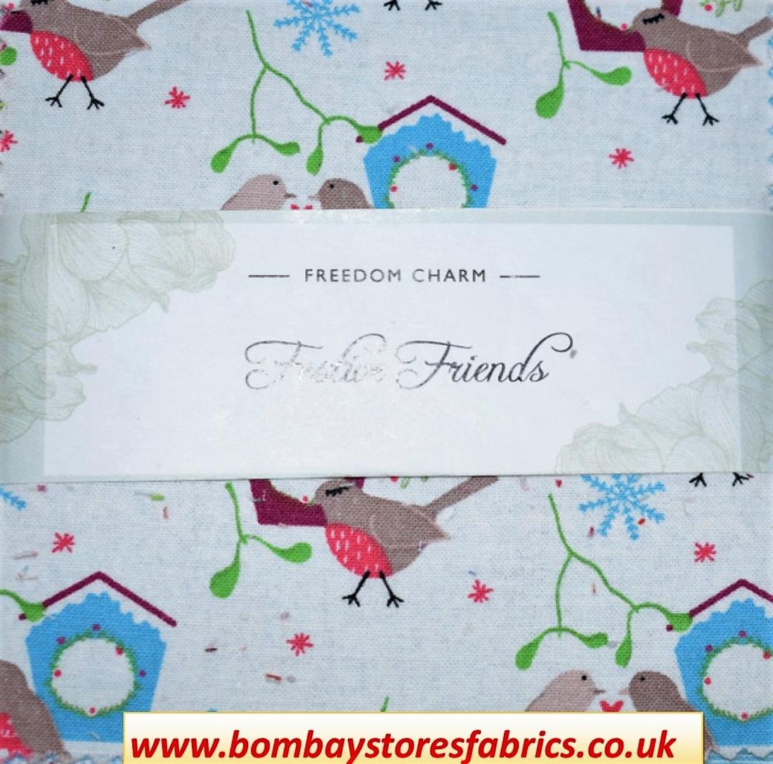 White Printed Cotton Festive Friends Charm Pack
