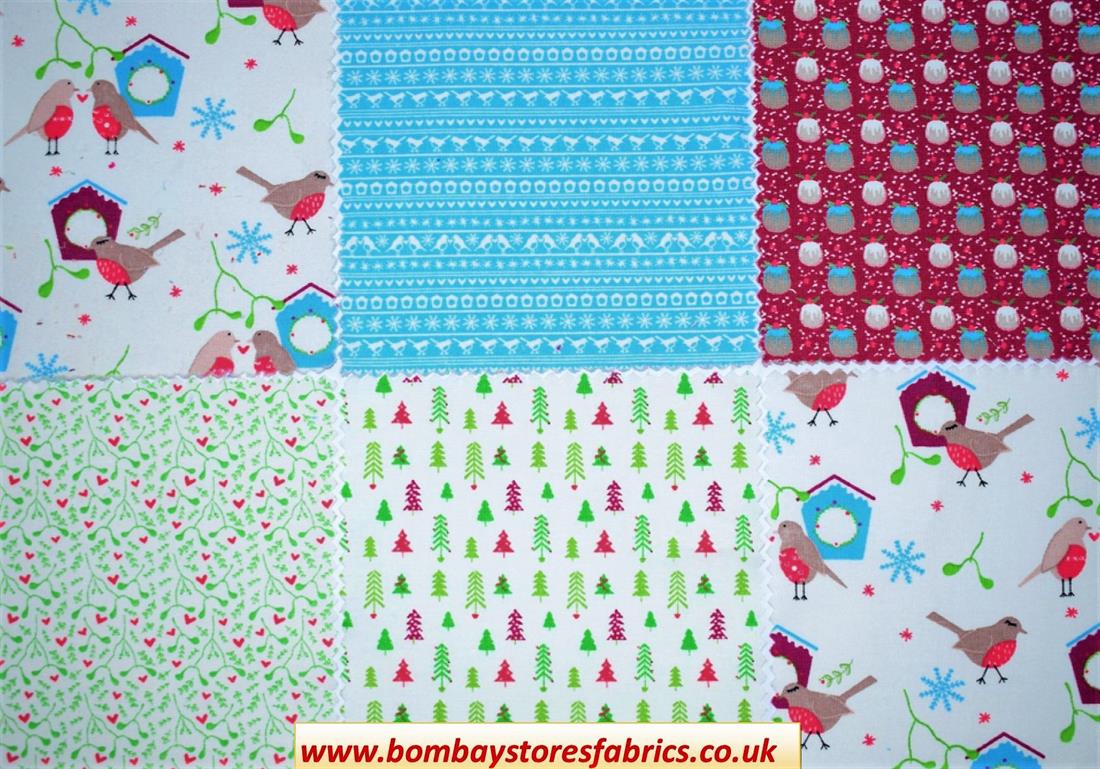 White Printed Cotton Festive Friends Charm Pack