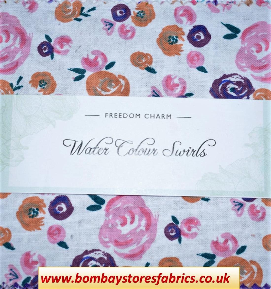 COL 3 Printed Cotton Water Colour Swirls Charm Pack