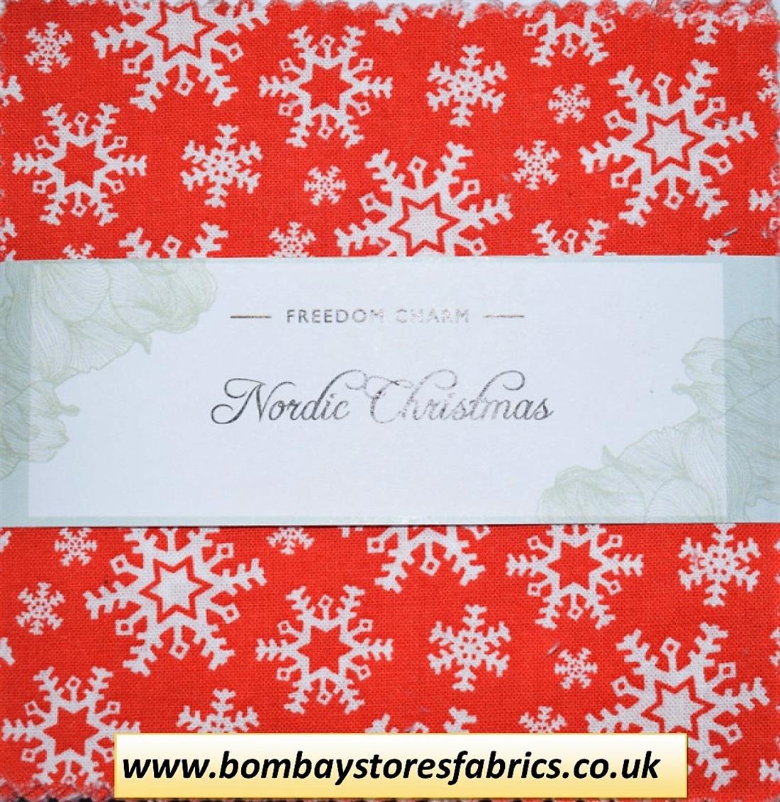 Red Printed Cotton Nordic Christmas Charm Pack